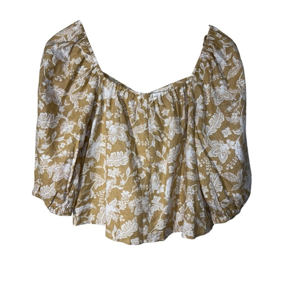Reitman's Floral Linen Blend Cropped Blouse Size Medium NWT Brand New - Picture 2 of 6